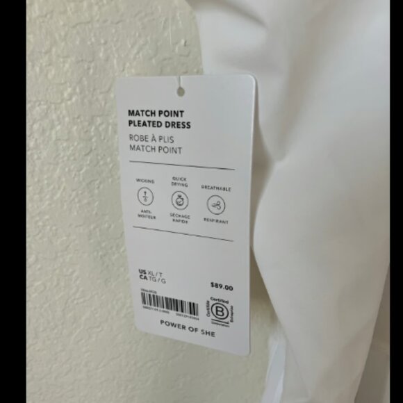 ❤️3/$12 Athleta size XL White Match Point Pleated Dress. New with tags - Picture 8 of 8